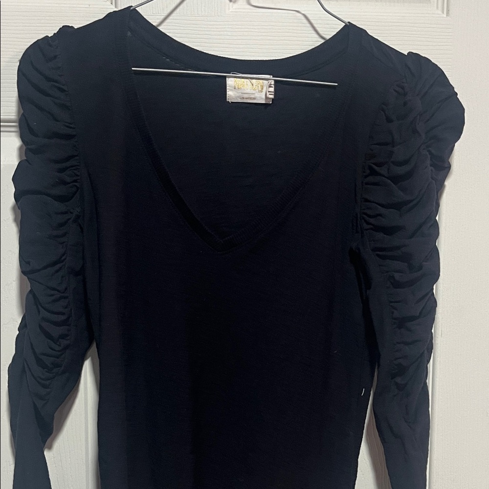 Nation LTD Black Ruched Long Sleeve Top